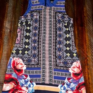 Willi Smith Blue and Red Patterned Mini Dress